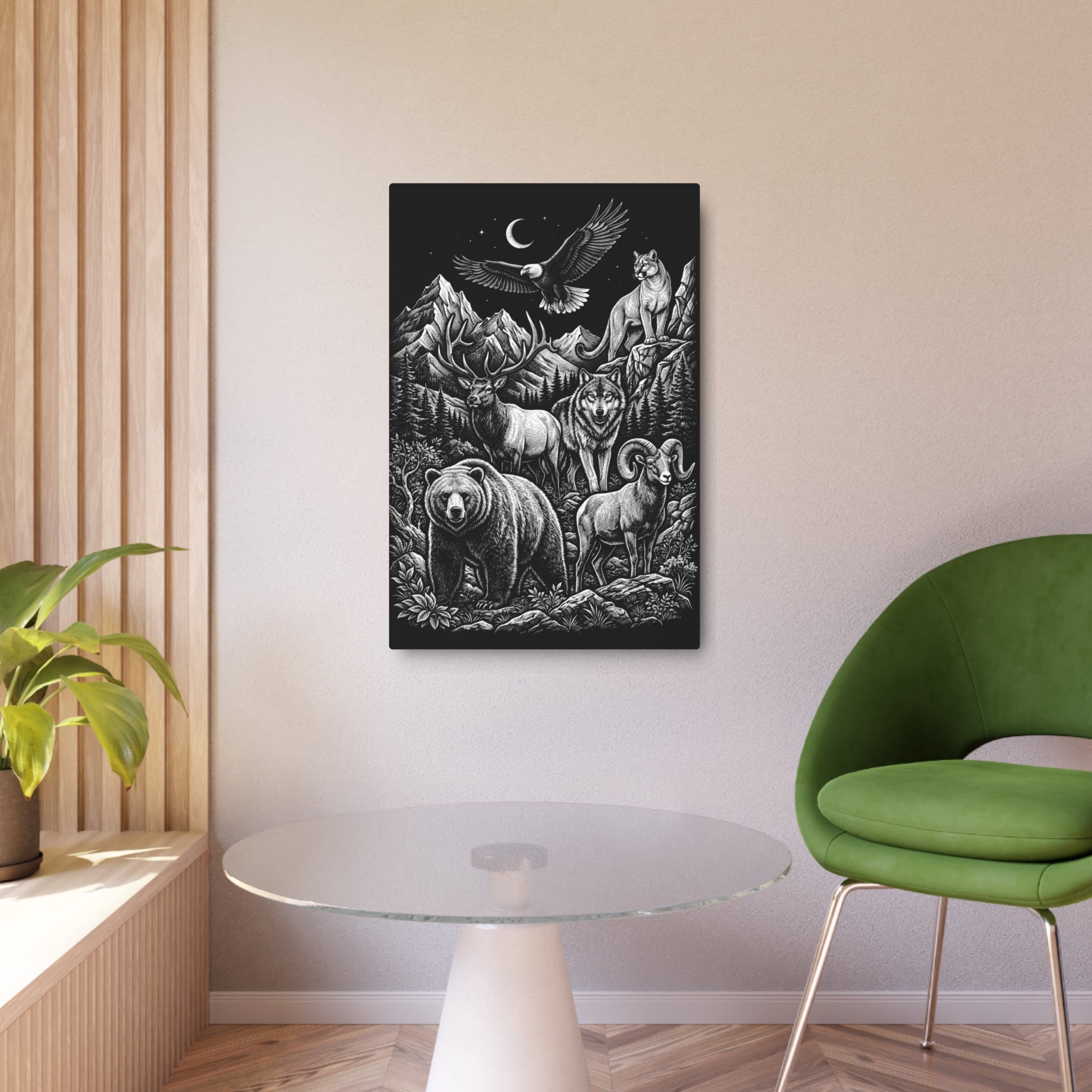 American Wildlife Metal Art Sign — Bear, Moose, Wolf & Eagle Wilderness Wall Decor