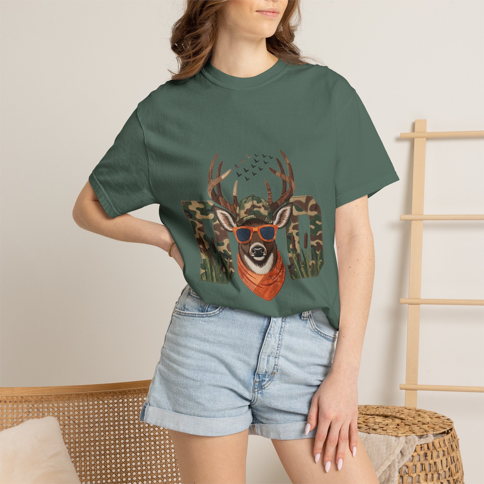 Dad Camo Deer 100% Cotton Premium T-Shirt — 'Cool Buck' Graphic Tee for Fathers & Hunters