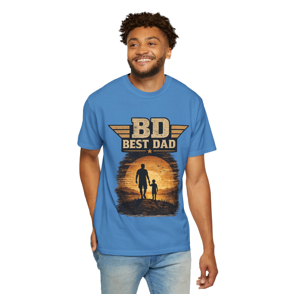 Best Dad T-Shirt — 'BD Best Dad' Father & Son Retro Sunset Tee (Protector, Leader, Supporter)
