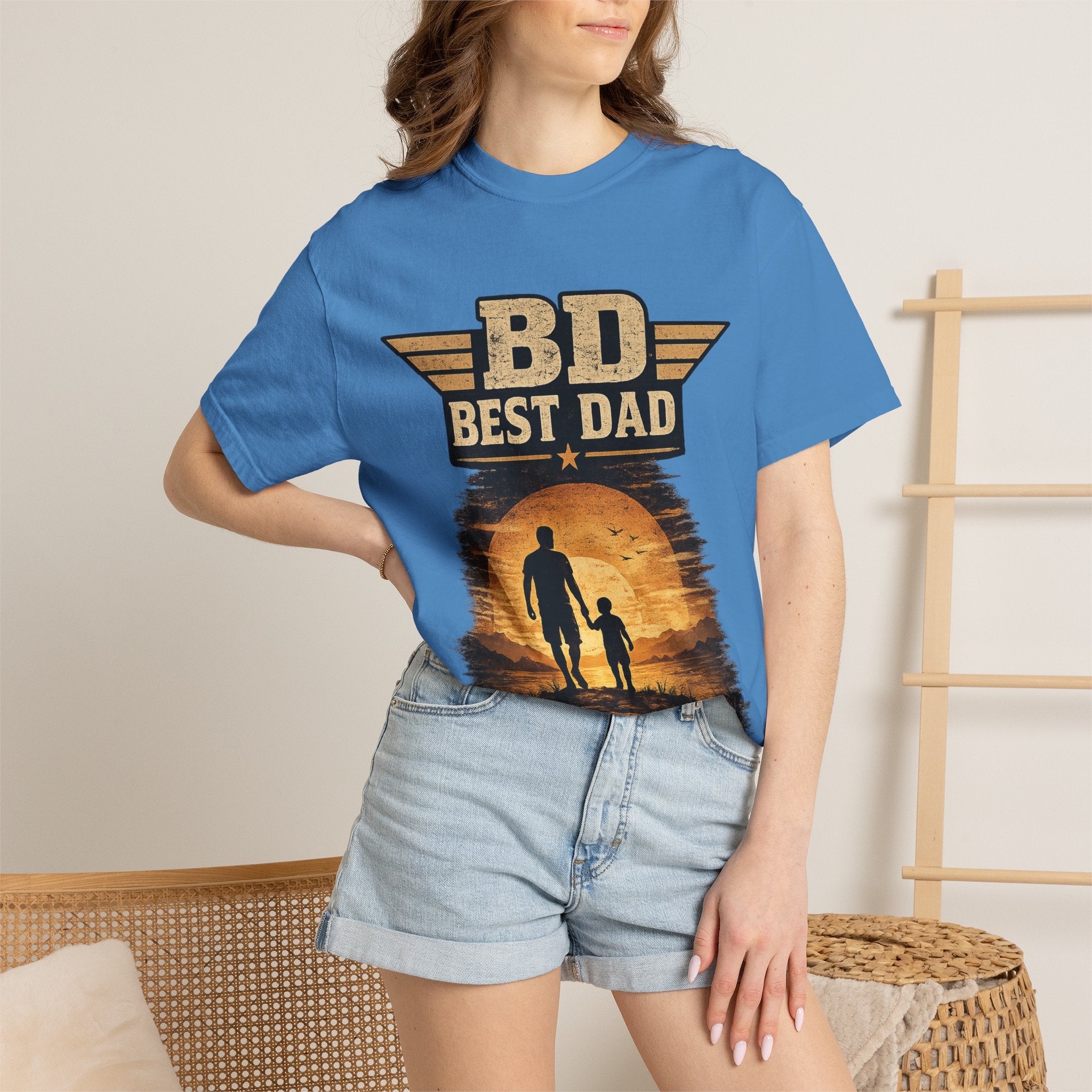 Best Dad T-Shirt — 'BD Best Dad' Father & Son Retro Sunset Tee (Protector, Leader, Supporter)